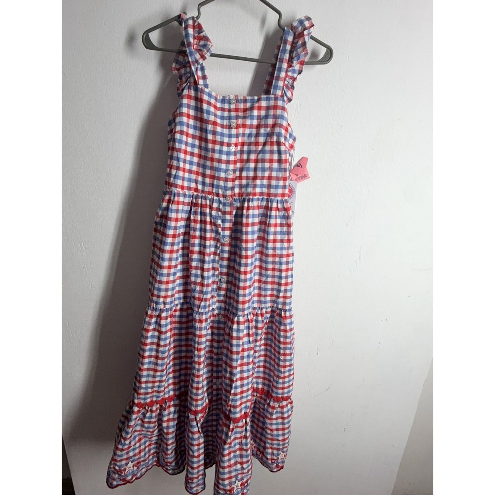 C&C California Gingham Tiered Maxi Dress Red White Blue NWT Size 2